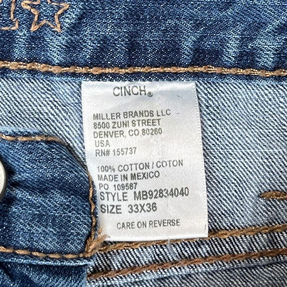 Cinch Jeans Men 33x36 Blue Medium Wash Straight Leg Stitching Western Cowboy